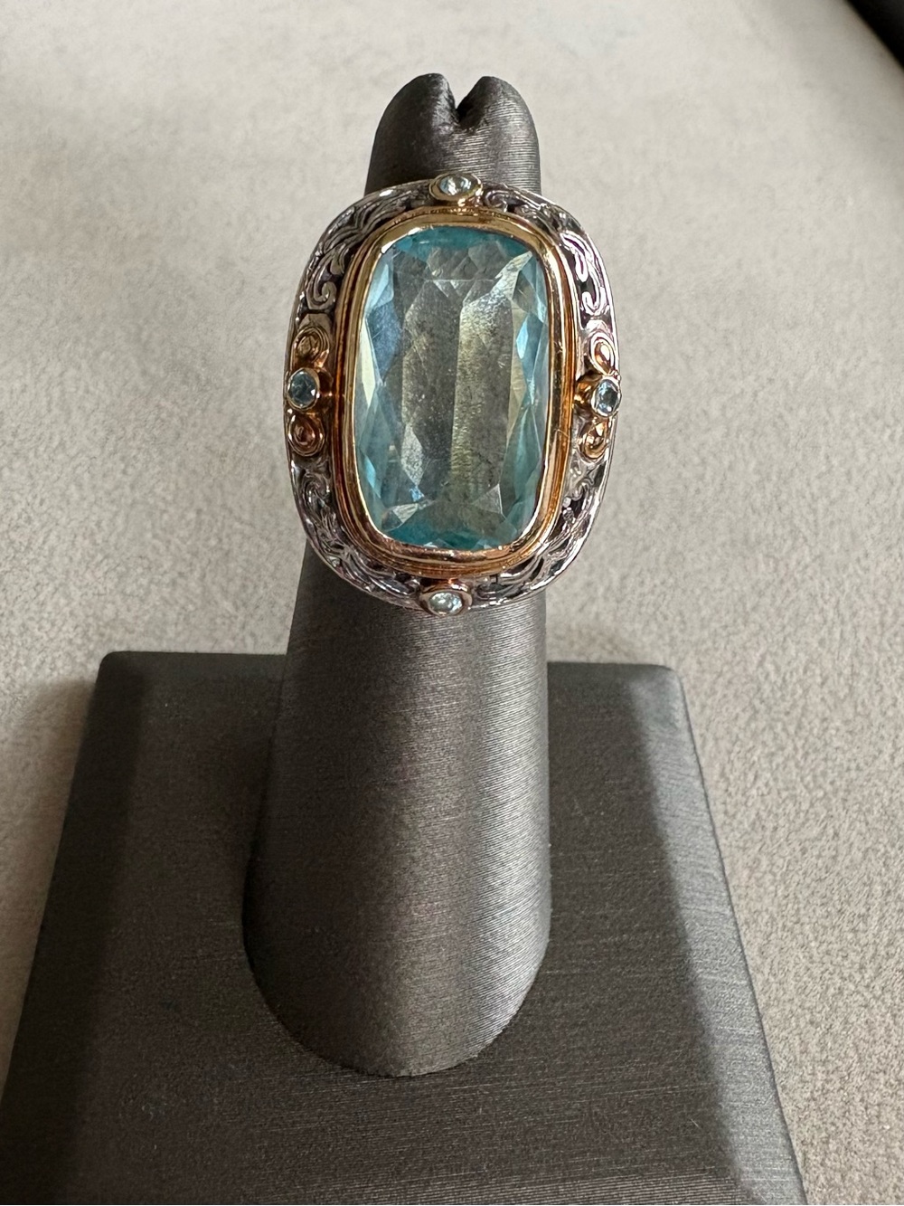 Konstantino Blue Topaz Sterling Silver 18K Gold Cocktail Ring - - Picture 2 of 12